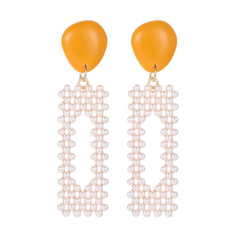 

Korean Simple Geometric Drop Earrings For Women 2019 New Elegant Hollow Rectangle Pearl Beads Dangle Earring (KER375), Same as the picture