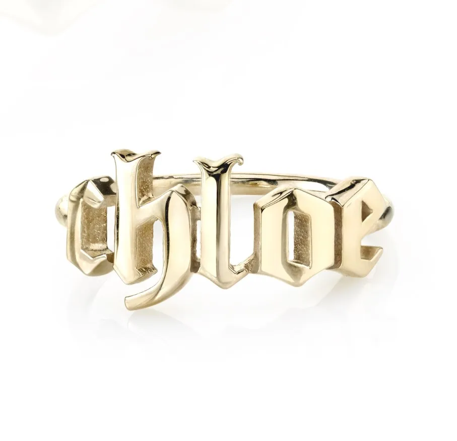 Inspire jewelry 316L Stainless Steel Gold Plated Jewelry Custom Old English Name Ring, Stackable Initial Ring ancient word logo
