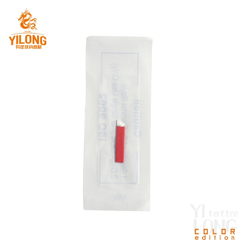 Yilong Permanent Makeup Eyebrow Tattoo Bevel Round Needles Microblading Needle 3D Eyebrow Embroidery Fog Round Needle Red