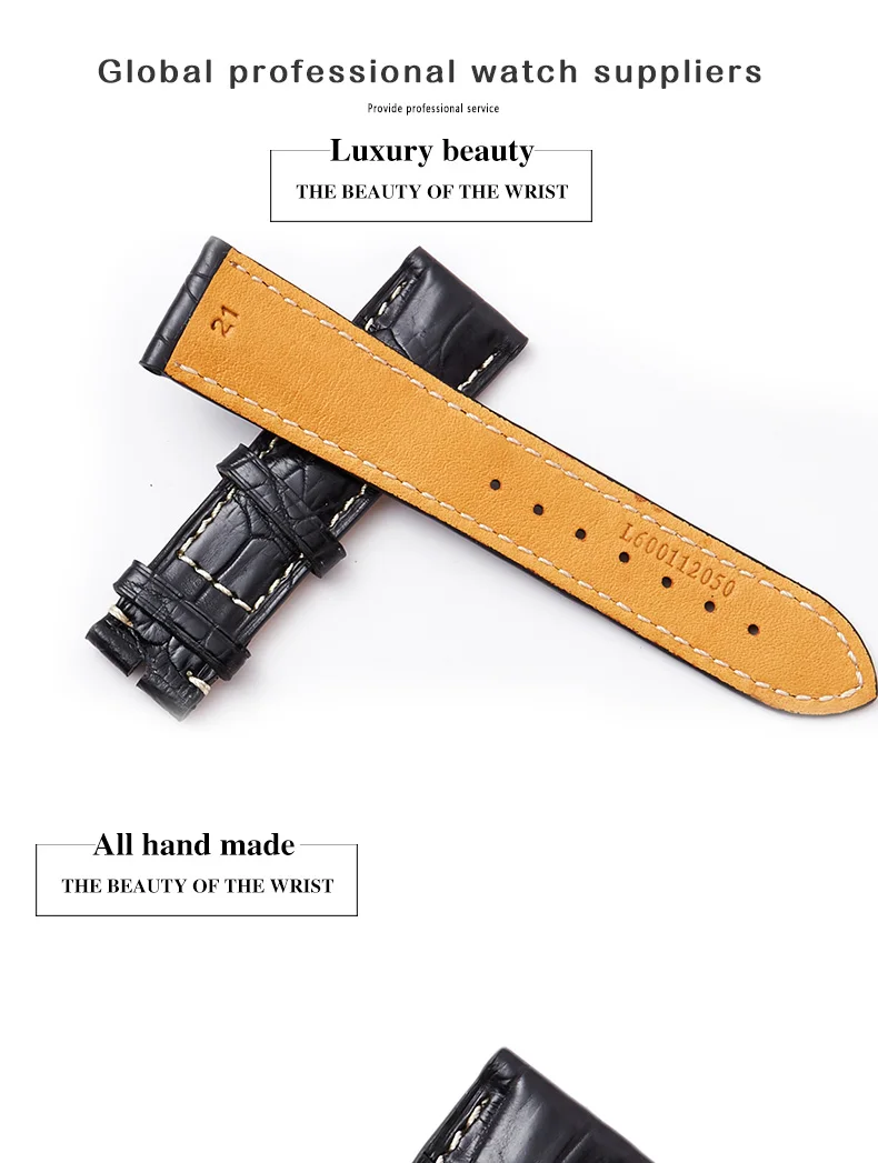 Handmade white line crocodile leather watch strap bands