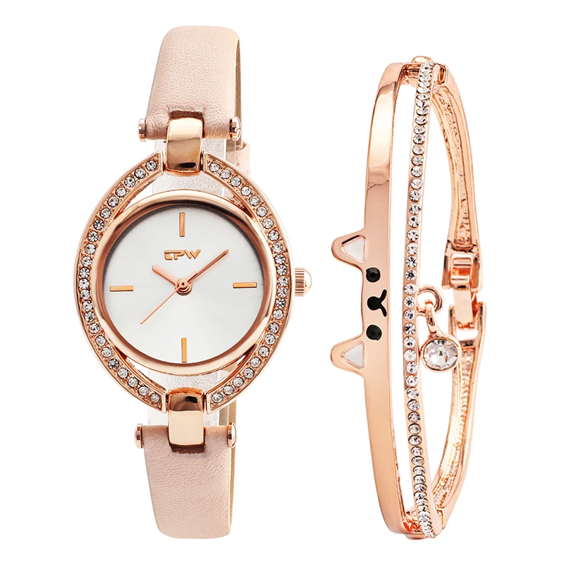 

Wholesale fashion lady wrist watch quartz rose gold women watch with free bracelet watch gift sets wholesale