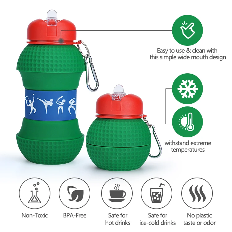 2019 New Design Foldable Silicone Custom Water Bottles With Golf Shape
