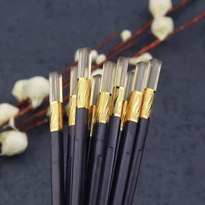 Image of 5 Pairs Gold Silver Chinese Chopsticks Fiberglass Alloy Chopstick Eco-Friendly Reusable Chopsticks