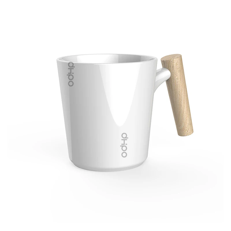 

New design white & black logo coffee mug ceramic with bamboo handle, Pantone color
