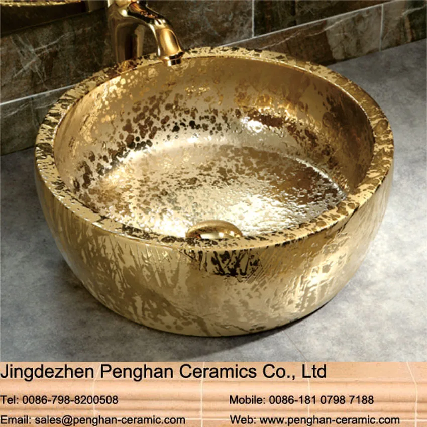 

Chinese artistic golden color ceramic wash basin jingdezhen sanitary ware, Blue and white;can be customized
