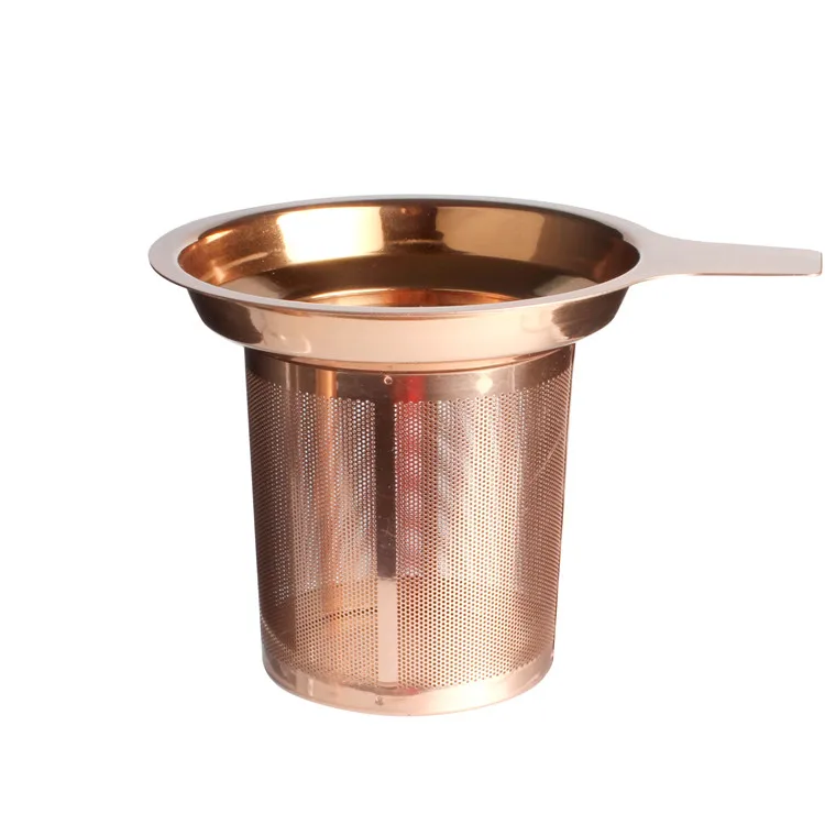 

Electroplate Copper Stainless Steel Loose Leaf Brew-In-Mug Rose Gold Plated Tea Infuser Basket Herbal Tea Steeper Tea Strainer