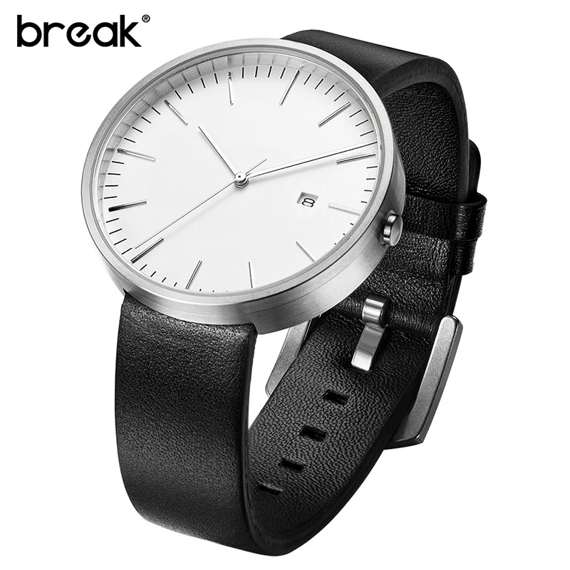 

BREAK 1021 Quartz Watch Men Genuine Leather Strap Japanese Movement Simple Fashion Casual Watches Mens Relogio Masculino