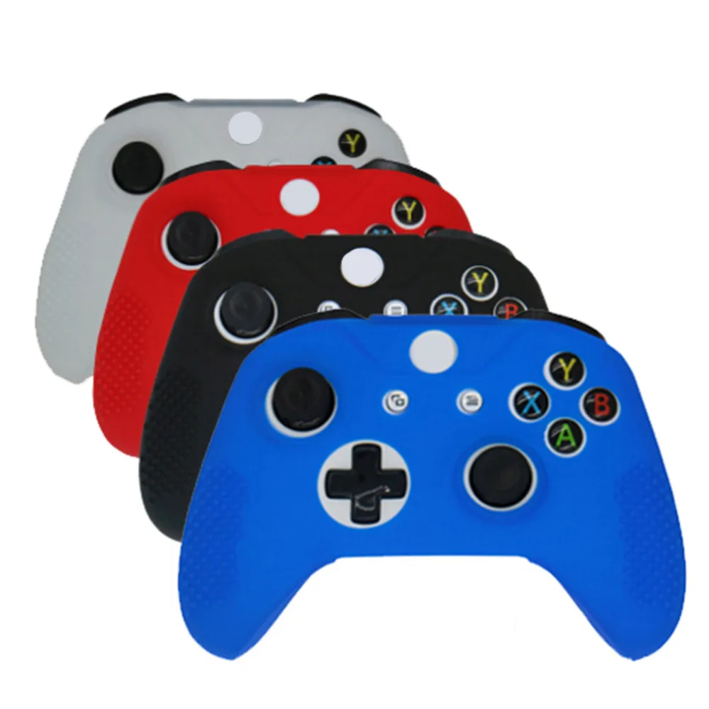 

SLIM Soft Silicone Rubber Skin Gamepad Protective Case Cover for Microsoft For Xbox One S Controller, Black white red blue