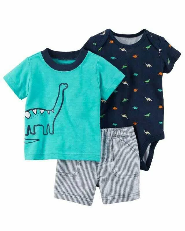 Hot selling summer  3 piece baby clothing set 100% cotton short baby T-shirt