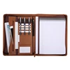 Plain brown zip around PU leather folder Functional portfolio with tablets pockets