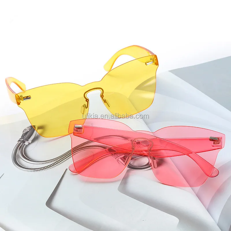 

2019 One Piece Rimless Sunglasses Transparent Candy Color Women Sunglasses