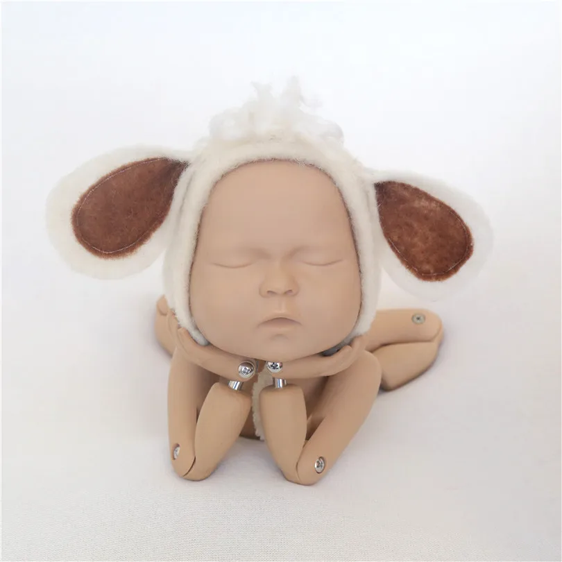 

Beige Newborn Lamb hat Baby sheep bonnet photography props Crochet Baby Ears Bonnet Infant Animal Cap, Various