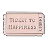 Tickets For Happiness Anywhere Enamel Pins Vintage Ticket Bag Clothing Lapel Brooches Creative Gift