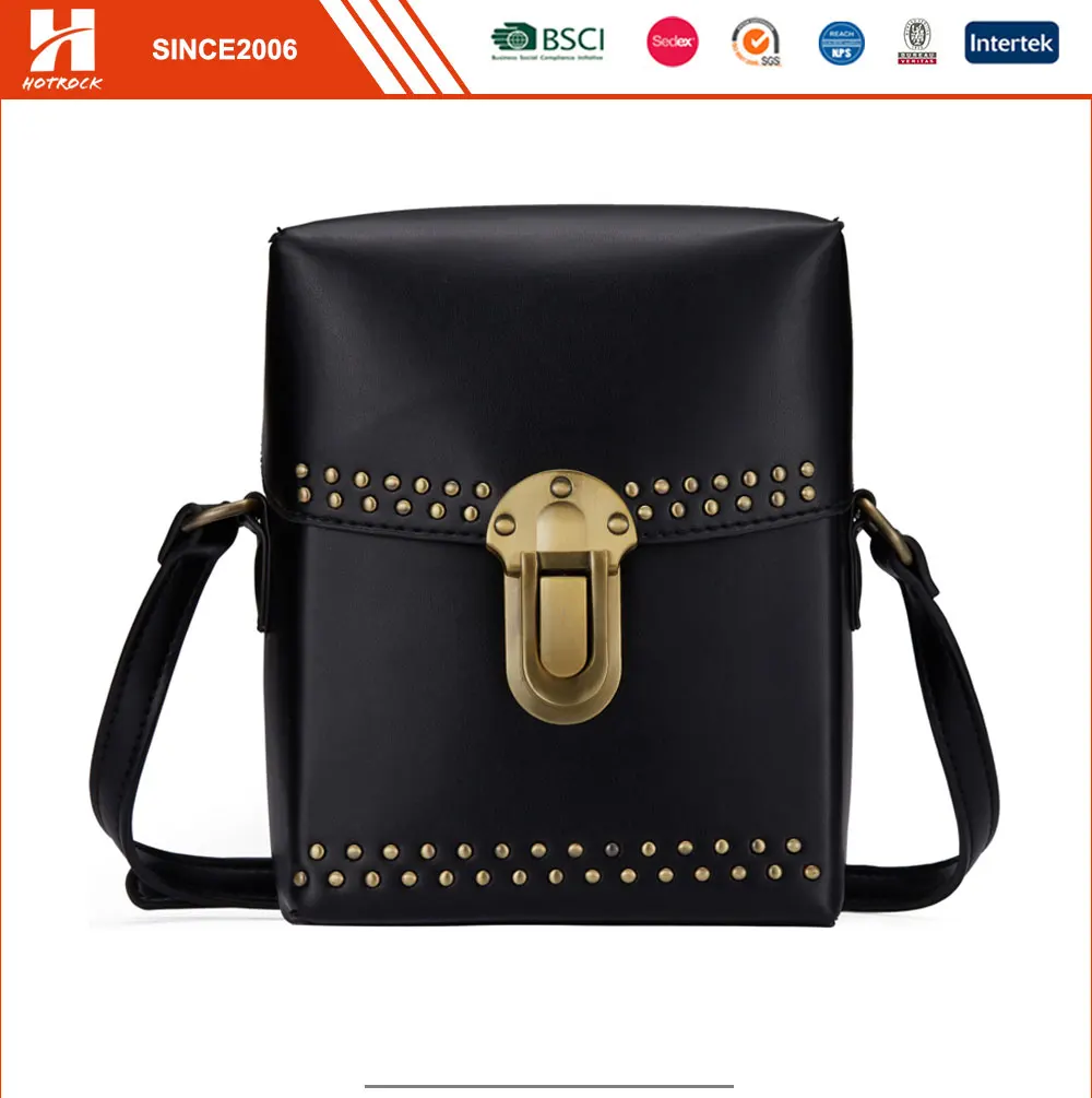 Women Black Faux Leather Single Shoulder Bags with Rivet 1.jpg