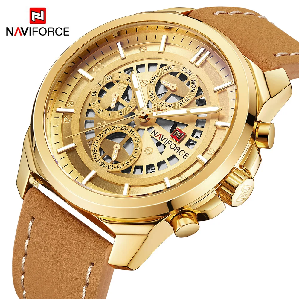 

NAVIFORCE 9129 Fashion Sport Quartz 24 Hour Clock Mens Watches Top Brand Luxury Waterproof Gold Wrist Watch Relogio Masculino
