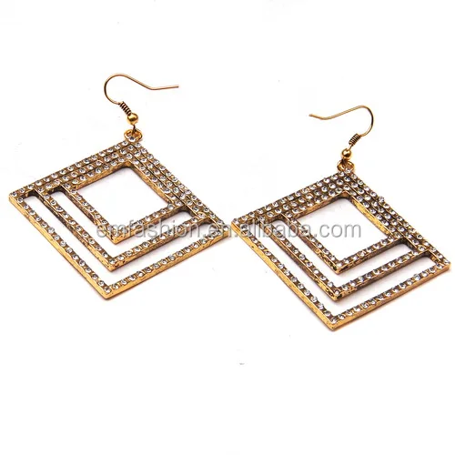 

Stock Clearance Retro Geomtrical Rhombus Black Rhinestone Women's Chunky Drop Earring