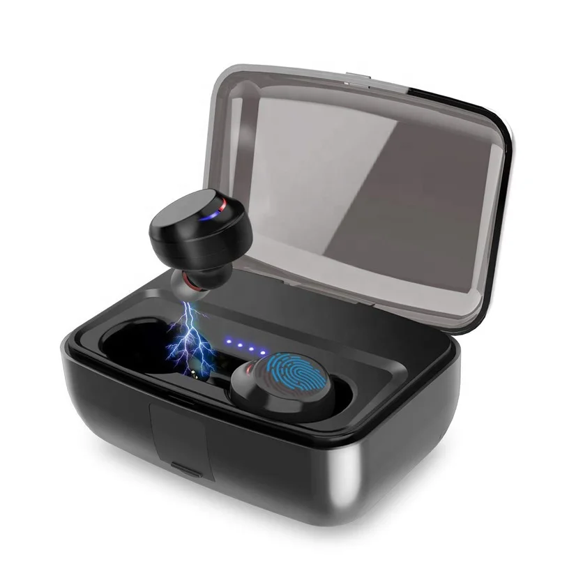 

Custom Logo Tws Waterproof Earbuds Wireless Sport Earphones with Charging Dock, Black