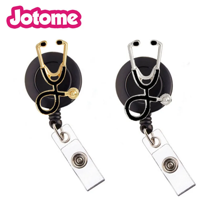 Stethoscope Medical Retractable Id Badge Card Holder/charm Metal