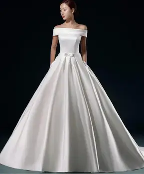 2019 New Style Off Shoulder Trail European White Cheap Wedding