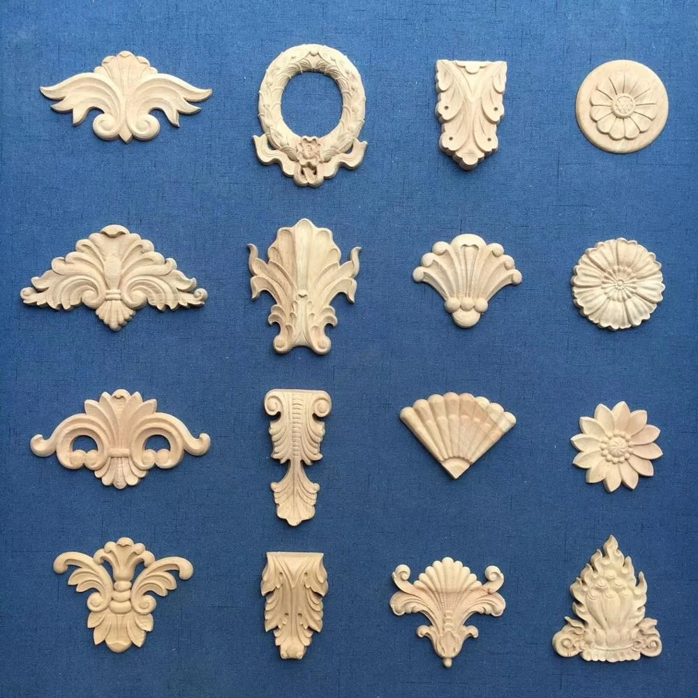 
CNC carved Rubber wood appliques and onlays for home decoration 