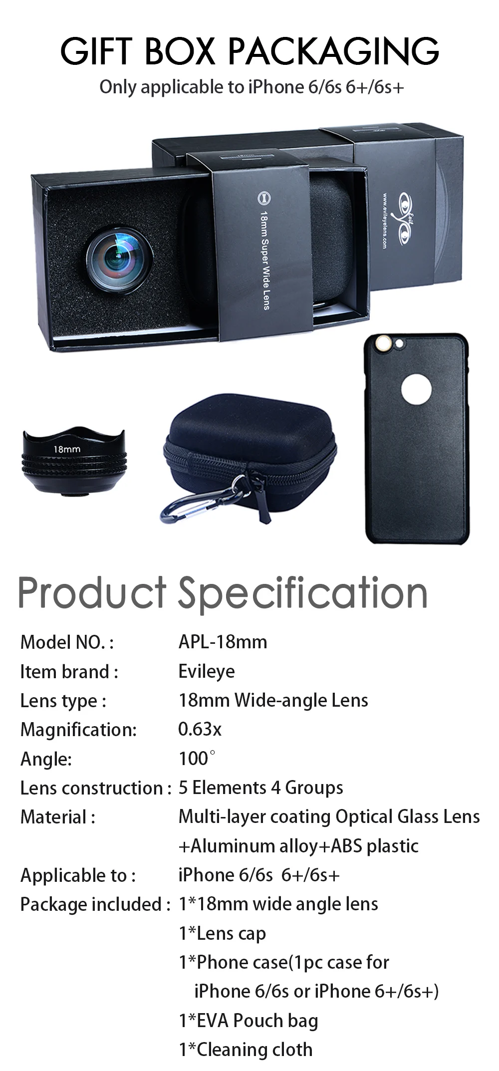 Evileye 60mm Profesional HD Lente Telefoto Cámara Teléfono para Apple iPhone 6/6S 