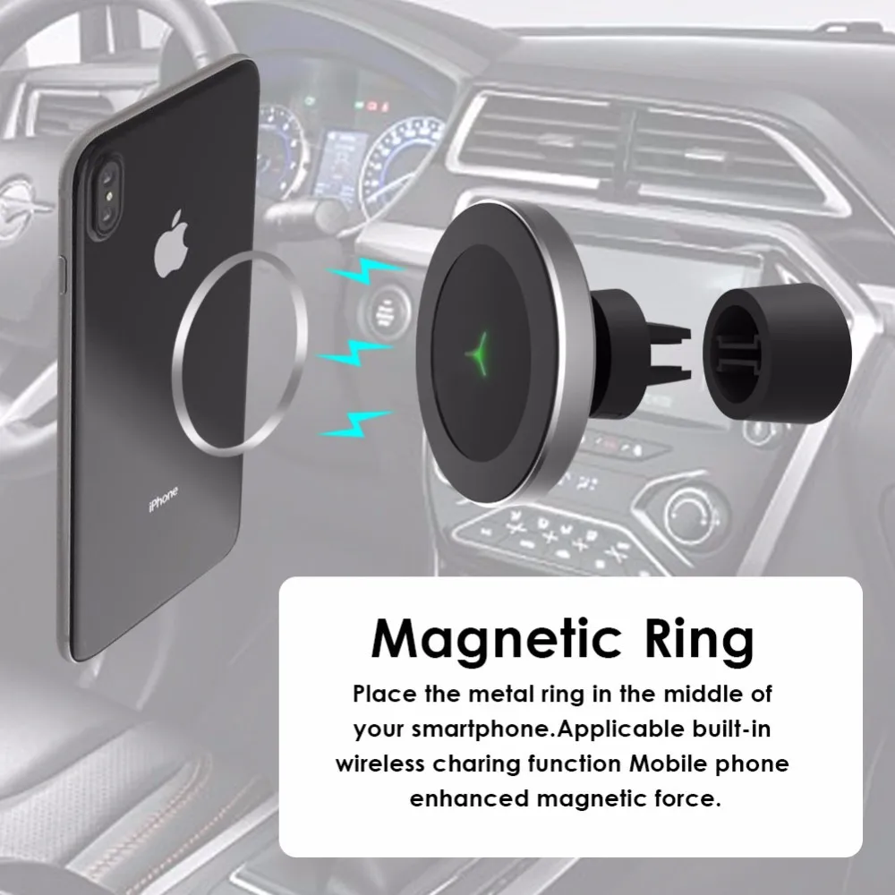 Wireless Car Charger With Strong Ring Car Phone Holder