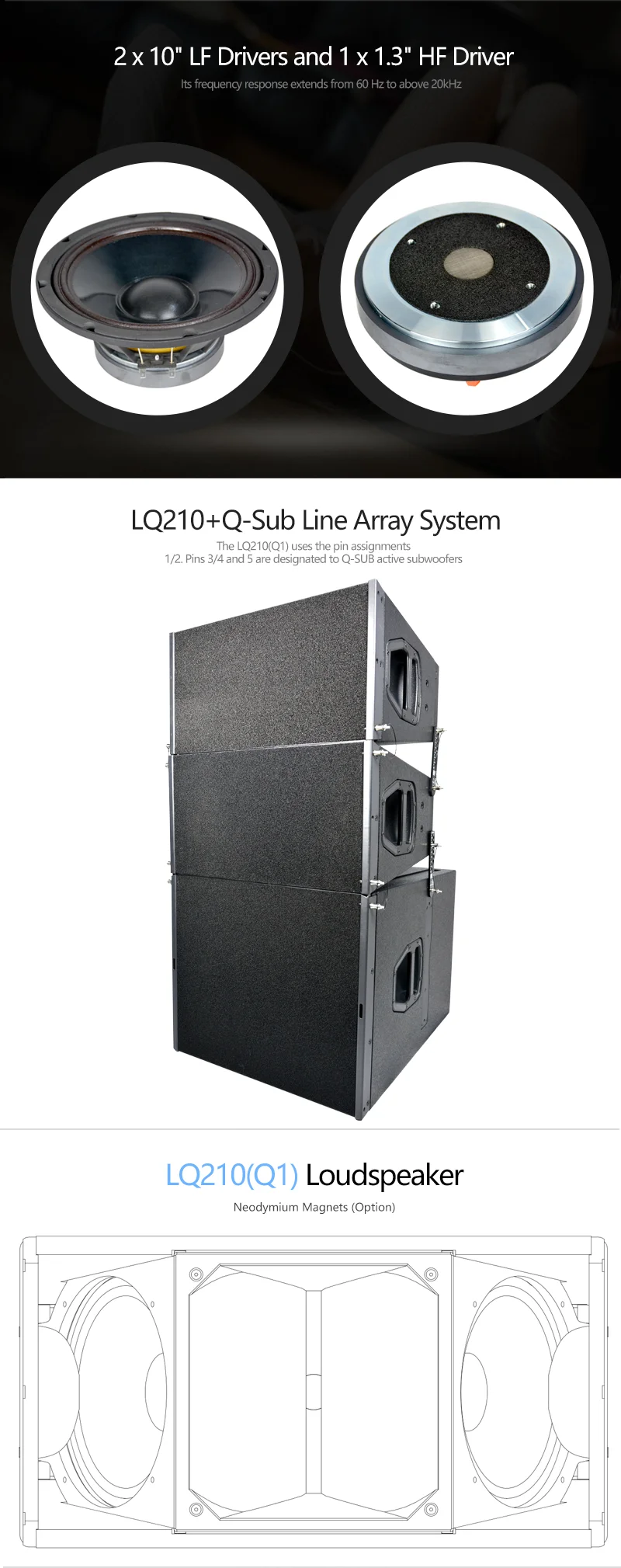 box speaker q1 10 x 2 inch line array