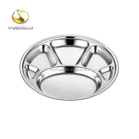 

Wholesale public canteen round shape stainless steel food tray dinner plates with compartment