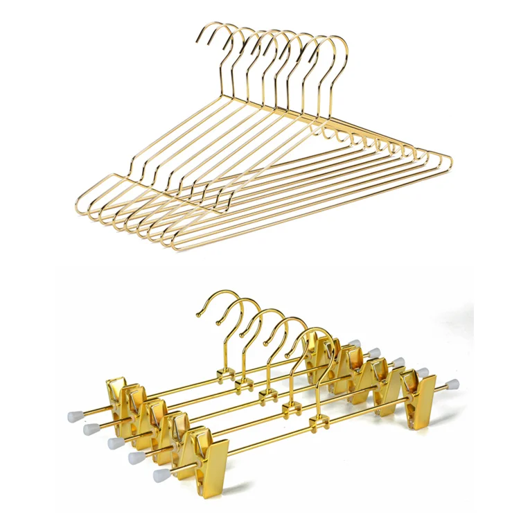 

MH023 Luxury Durable gold metal wire clothes and pants hanger, Shiny gold