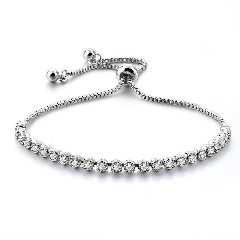 

3mm Adjustable Bracelet Exquisite Round Zircon Pull Bracelet Copper Material Zircon Bracelet
