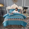 New Coming Crystal Velvet Hotel Home Bed Sheet Set Grand Duvet Cover Set Printing Lace Edge Soft 4pcs Comforter Set