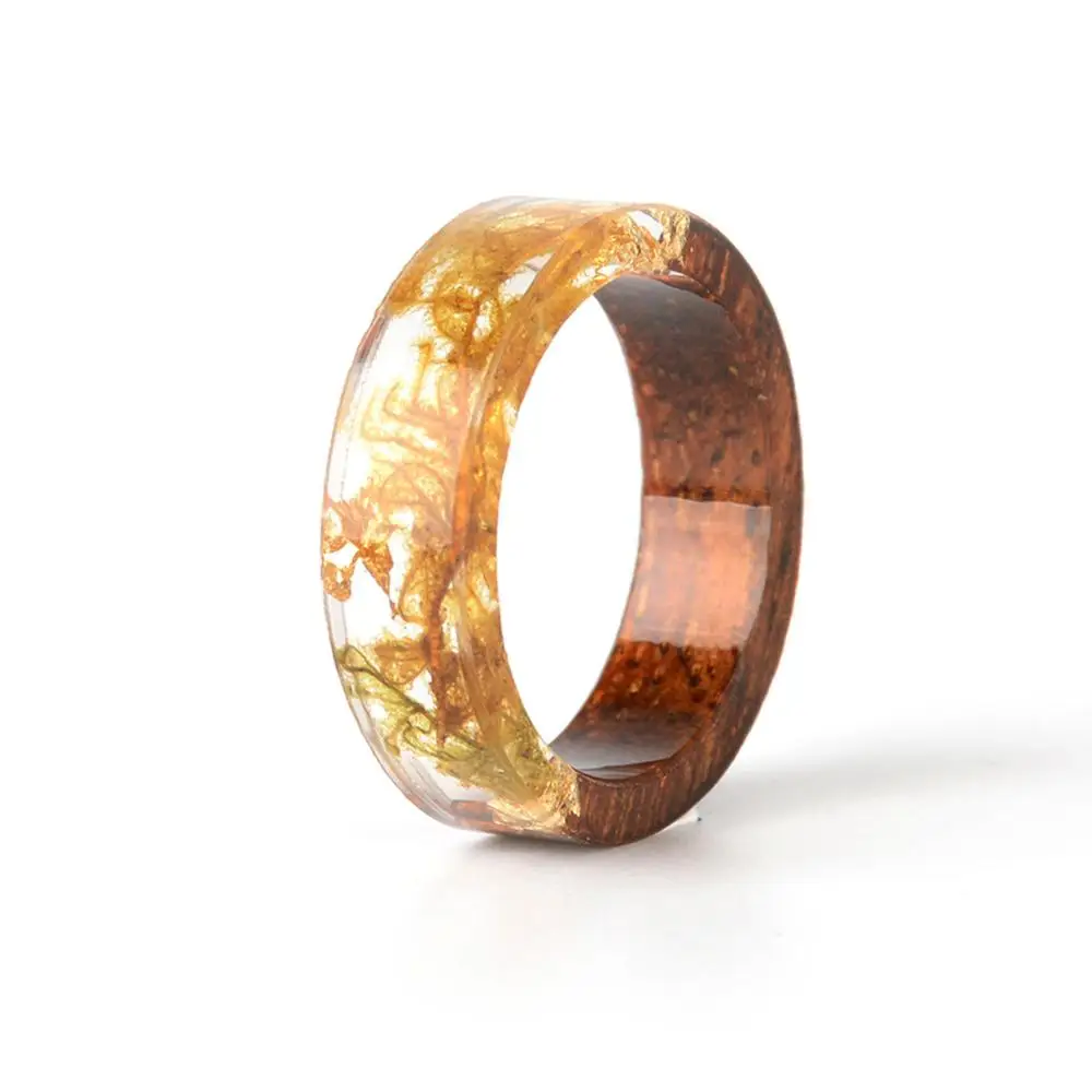 

New wood resin ring fresh diy handmade dried flower Epoxy ring(EJ0698)