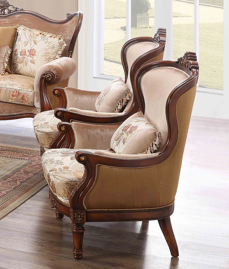 France American Living Room Sofa Set Wooden Funiture 7 Seater Classic