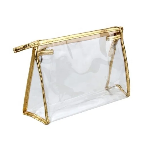 

Cheap Wholesale Makeup Bags Custom Ziplock Travel Makeup Bag Clear, Gold/clear