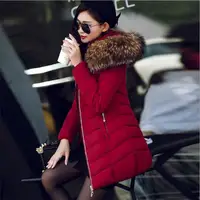 

2019 quality winter jacket coat warm Long women Artificial false raccoon fur collarslim Female new jacket