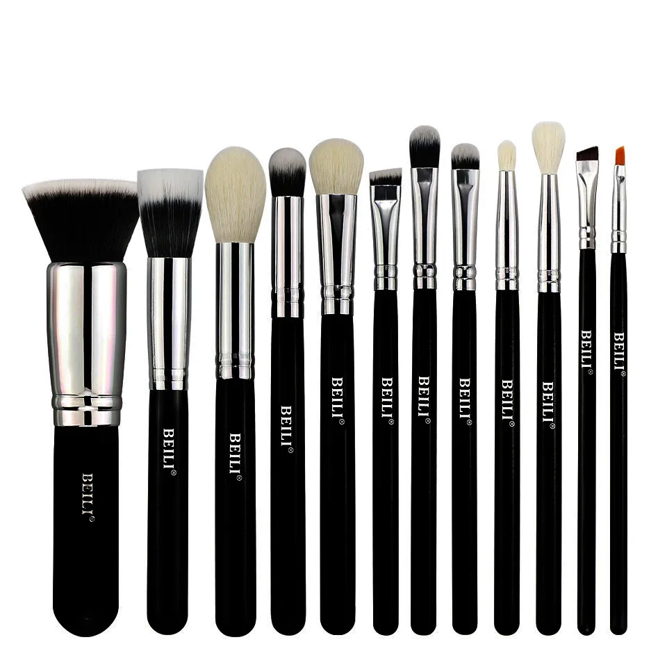 

BEILI Professional 12Pcs Black Makeup Brushes Tool Set Kits Cosmetic Eye Shadow Blending Smoky Shade Contour Liner Lip SET-B-12