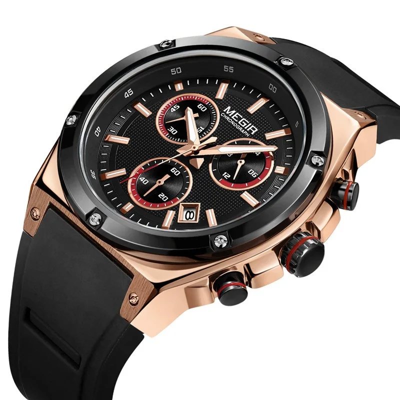 

MEGIR Men Watch 2073 Top Luxury Military Sport Watches Men Wrist Casual Silicone Waterproof Wristwatches Relogio Masculino, 3-color