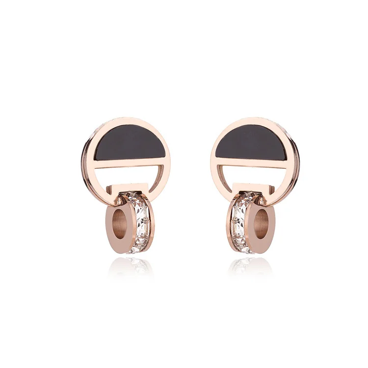 

Simple 316l Stainless Steel Bridal AAA CZ Jewelry Earrings, Rose gold + black