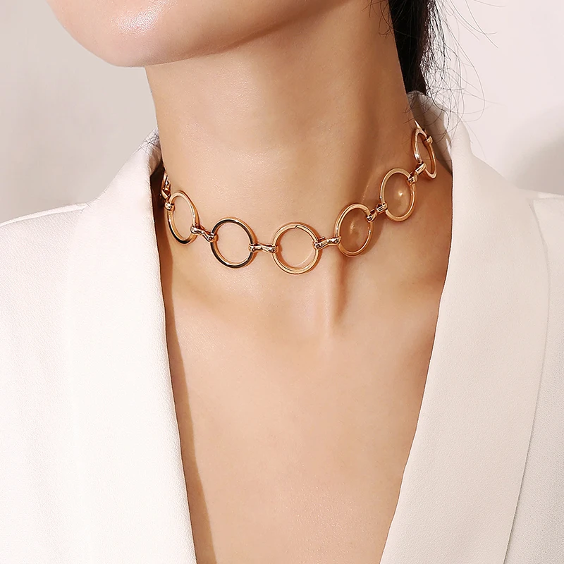 

New Metal Geometry Choker Circle Necklace Vintage Fashion Gold Silver Chain Necklace For Women Jewelry (KNK5061), Same as the picture