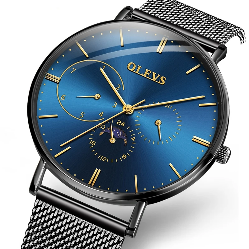 

Men Watches Luxury Brand Olevs 6860 Quartz Genuine Leather and Stainless Steel Wrist Watches Waterproof High Quality Relogio