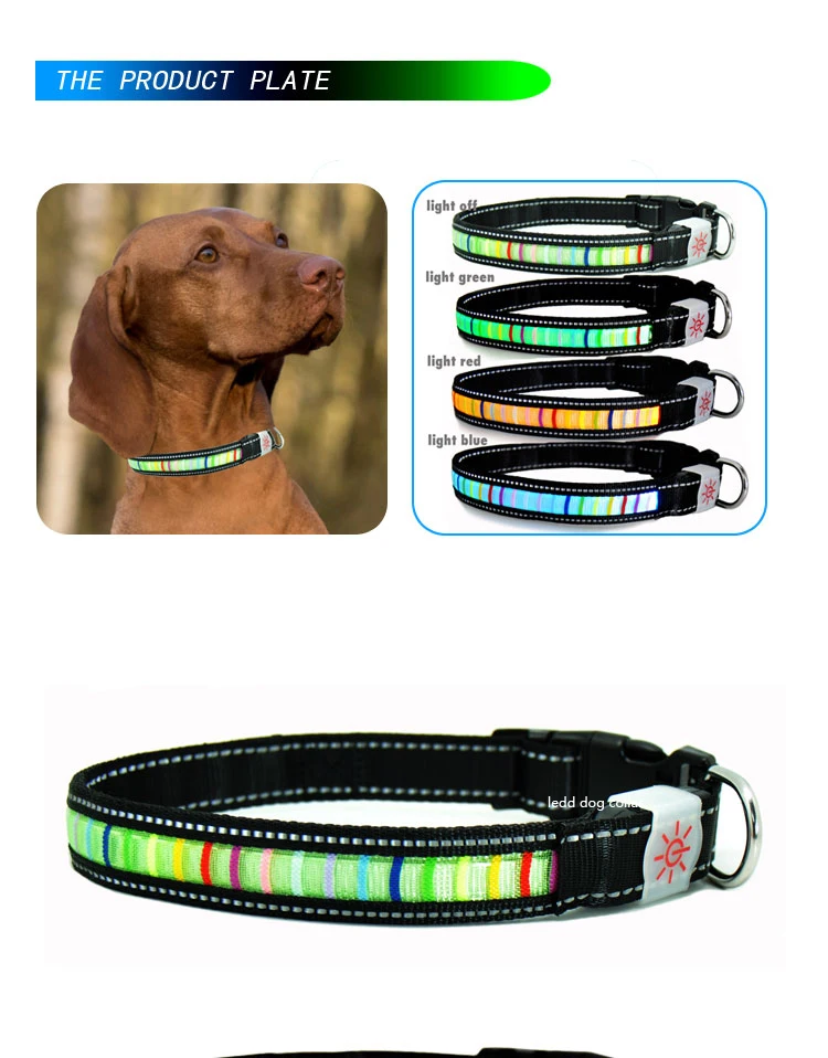 Waterproof  Nylon webbing  fiber flashing Dog Collar with led light