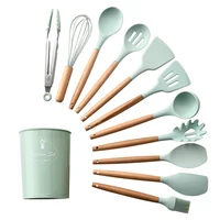 

11pcs Silicone Kitchenware Set with Wooden Handle Non-stick Spoon Scoop Spatula Tongs Utensilios De Cocina Kitchen Utensils Tool
