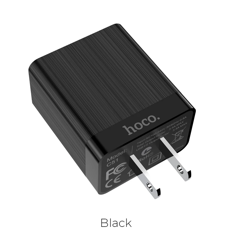 Hoco C51 Safe And Durable Dc5v/3.4a Travel Usb Charger For Us Plug ...