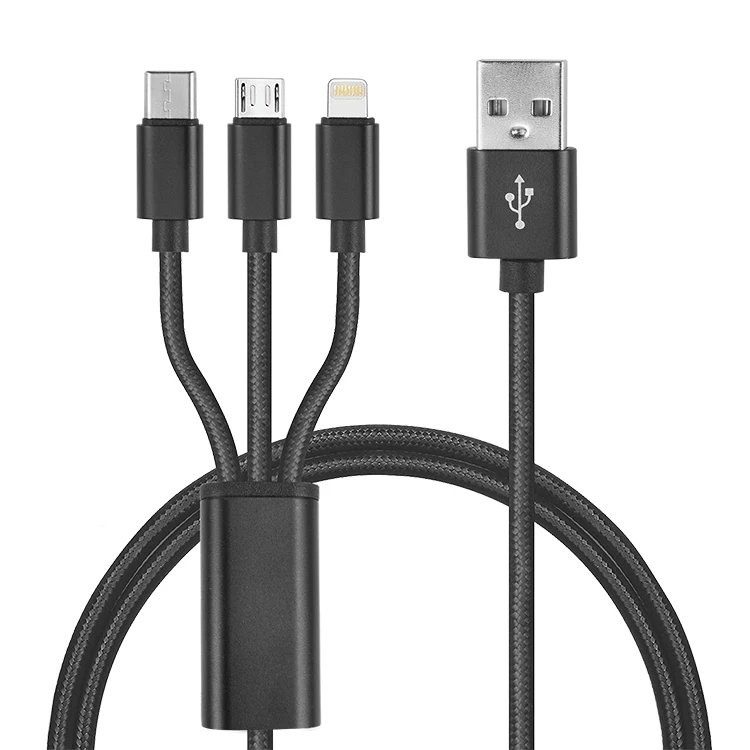 

Multi Charging Cable 3 in 1 Nylon Braided Multiple USB Fast Charging Cord Type C Micro USB, Black red silver gold