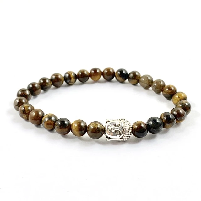 

Gemstone 6mm Tiger Eye bracelet with a Buddha head bead packaged in cellophane bag hot item
