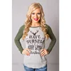 women ladies outfits for christmas Chic Monogrammed Women Christmas Striped splicing Long sleeves T-shirts Raglan