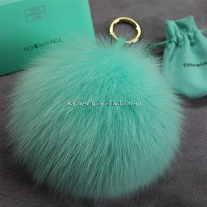 
Hot sale fur ball bag charm fur pom pom accessory pink fox fur pompom keychain 