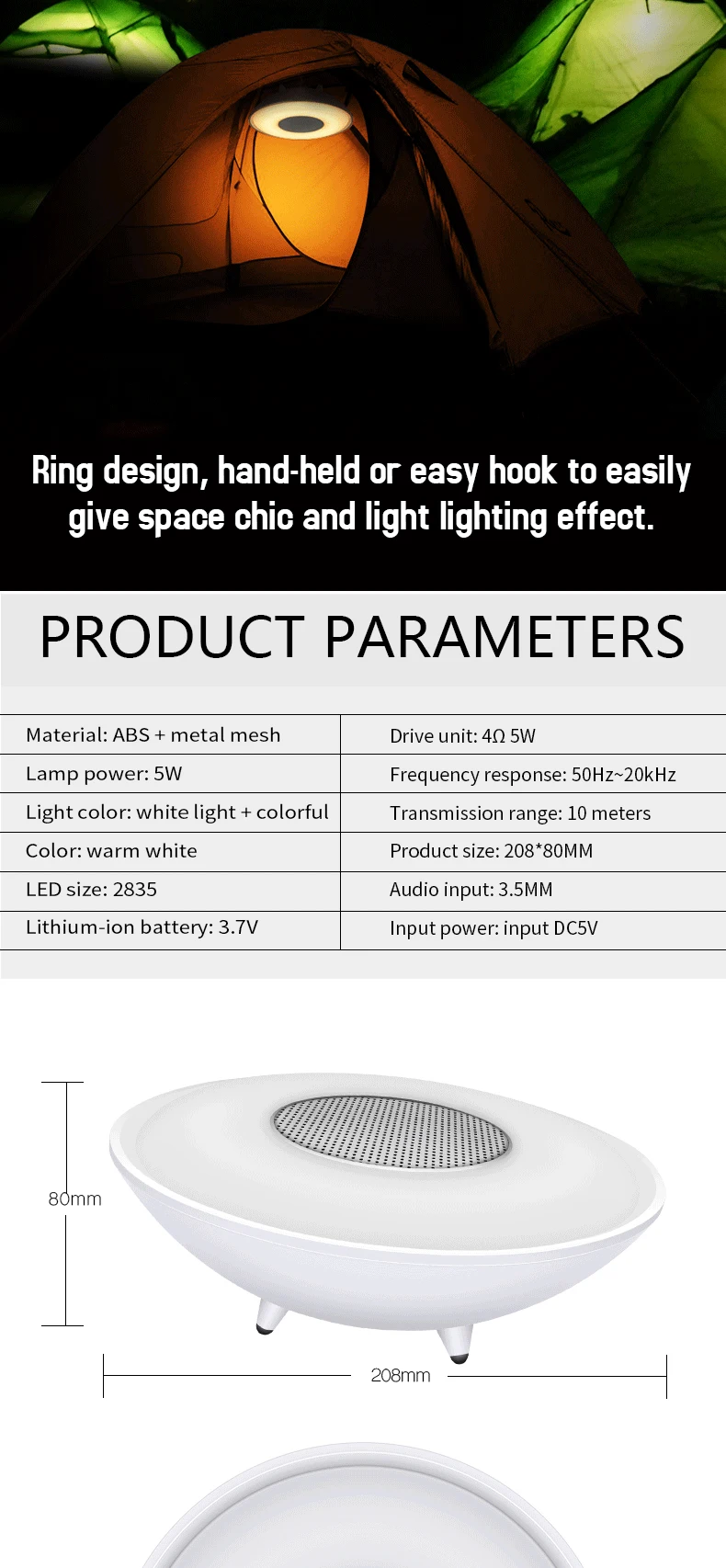 Aomago Bedside Light Emotional LED Table Lamp 5W Wireless Speaker with Hands Free Phone Call - ANKUX.COM