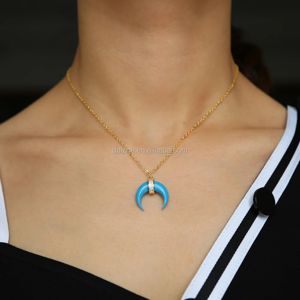 

hot sale blue moon pendant necklace with gold plated fashion cresent charm necklace jewelry