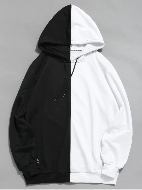 Contrast Patchwork Half Black Half White Hoodies Men Pullover Hooded ...